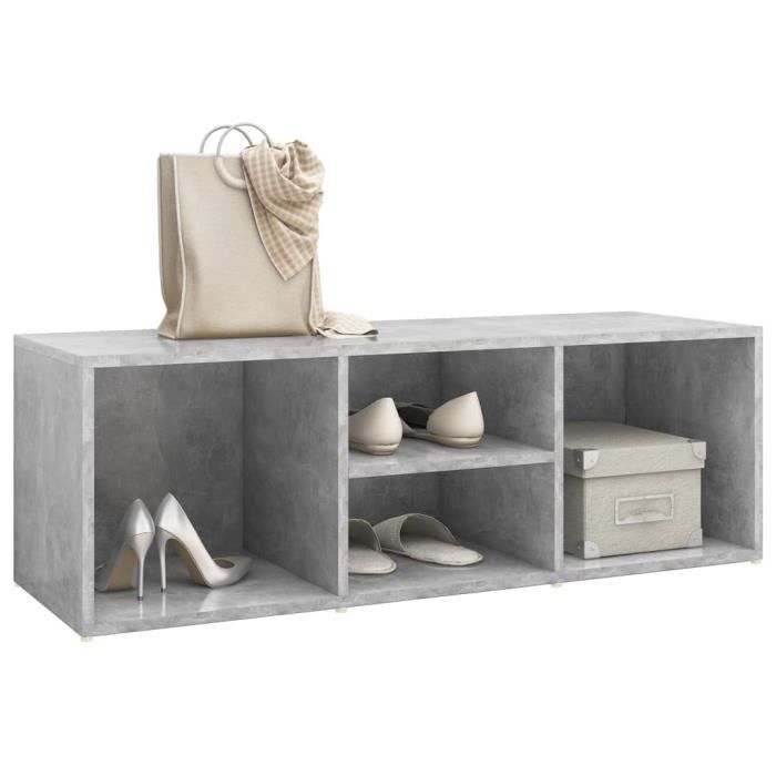 Banc à chaussures - vidaXL - 105x35x35 cm - Gris béton - 4 compartiments - Aggloméré