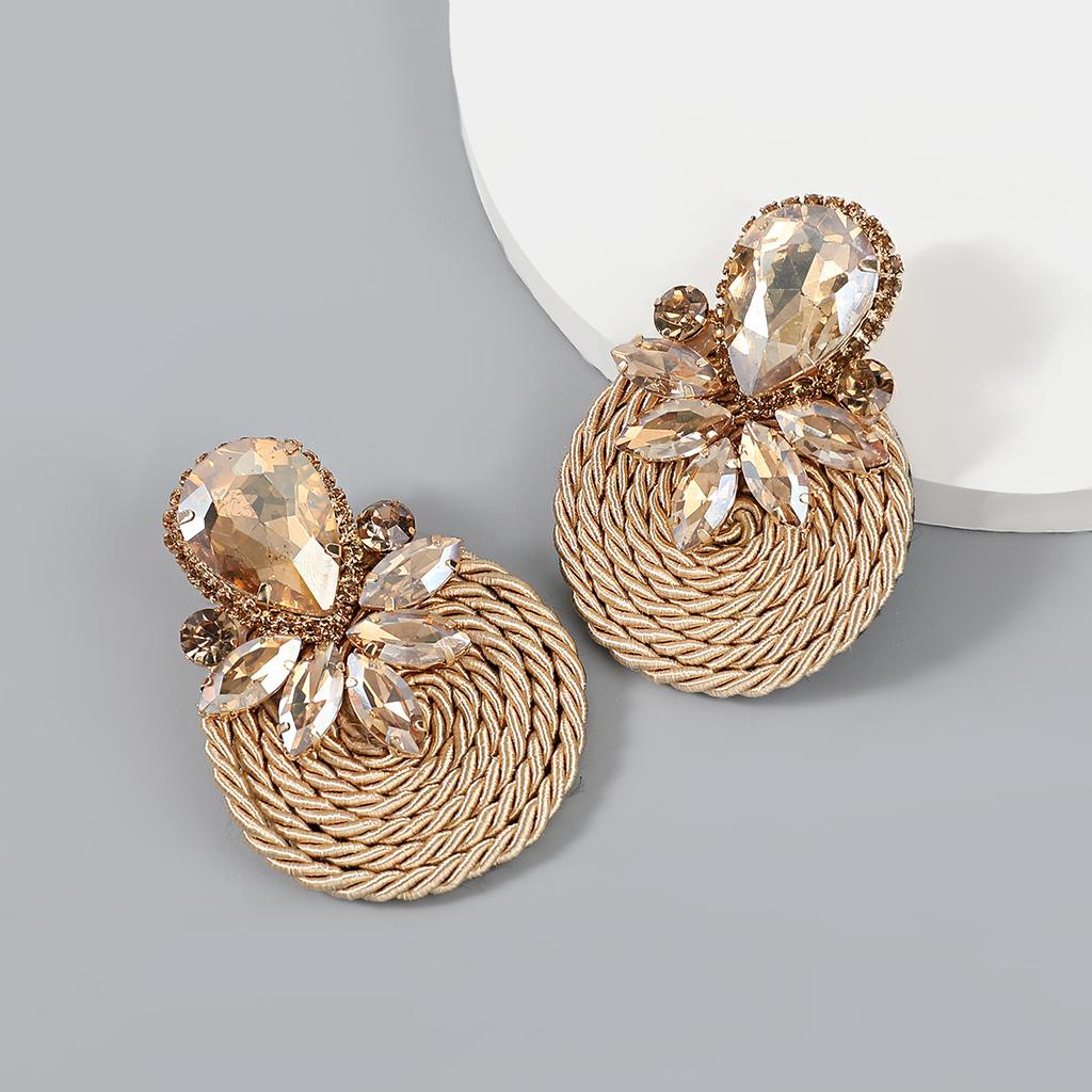 Exaggerated Geometric-shaped Polyester Stretch Yarn Woven Round Earrings for Women, New Style Jewelry