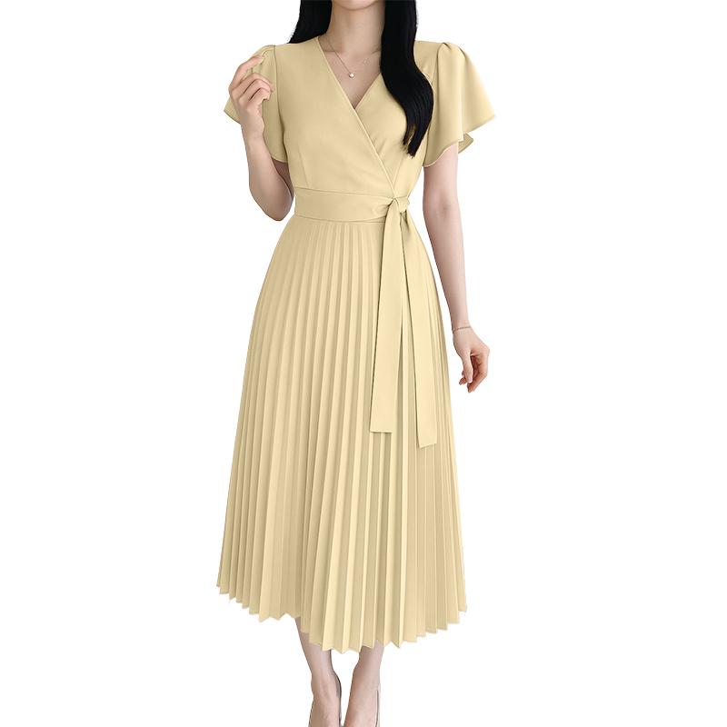 ZANZEA Women Casual V-Neck Summer Short Sleeve Pleated Dres