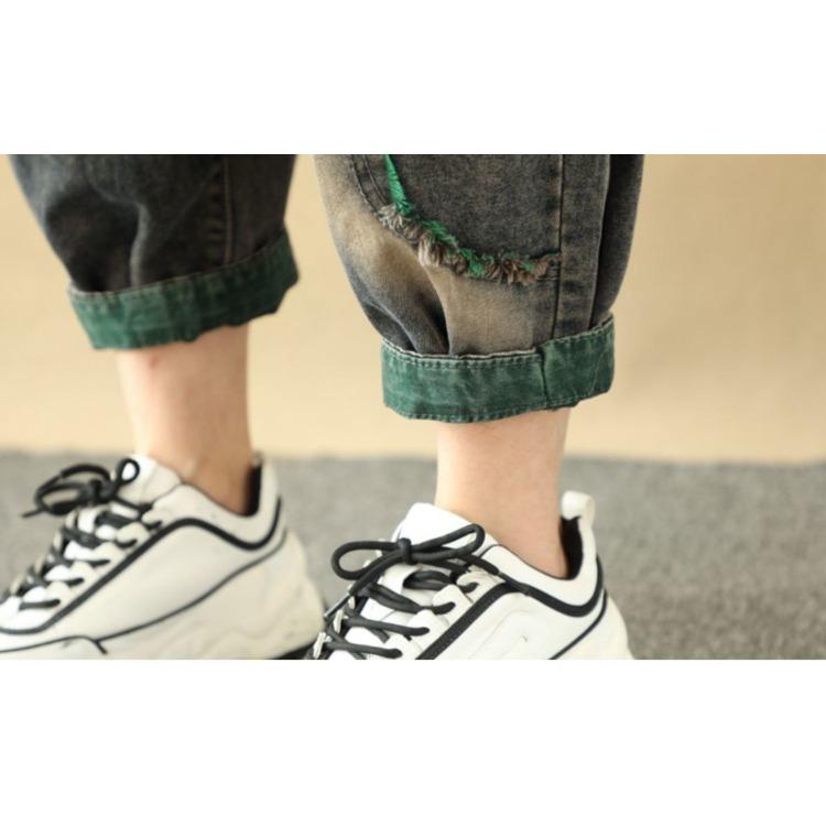 Women's Patchwork Jeans Spring and Autumn Styles Loose Plus Size Cropped Pants Harun Pants