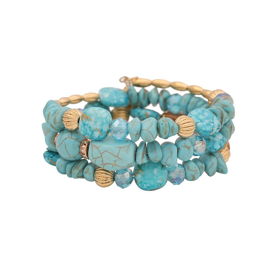 

Original Western design multi-color stone beaded bracelet, Bohemian hand jewelry, cross-border accessories синий