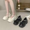 Mary Jane Shoes Women's Spring 2025 New Fashion High Heel Bow Platform Heel Pearl with Skirt Small Leather Shoes