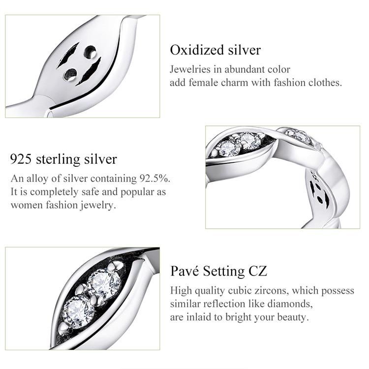 Bamoer Authentic 925 Sterling Silver Simple Lines CZ Pendant Finger Rings for Women Engagement Jewelry