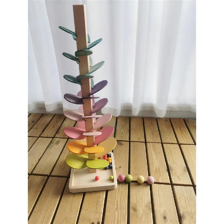 High Quality Rainbow Music Sounding Trees Wooden Petals Assembly and  Marble Run Balls Tracking Kids Educational Toys