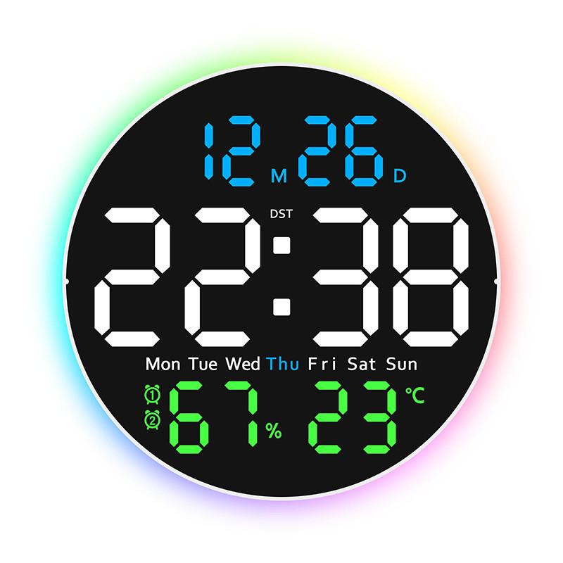 Modern Circular Digital Wall Clock With Night Light And Temperature For Living Room Decor