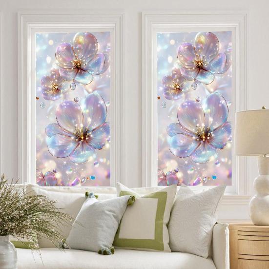 Flowers Window Privacy Film Stained Glass Tulip Butterfly Window Cling Static Glass Sticker for Home Kitchen Office Bathroom