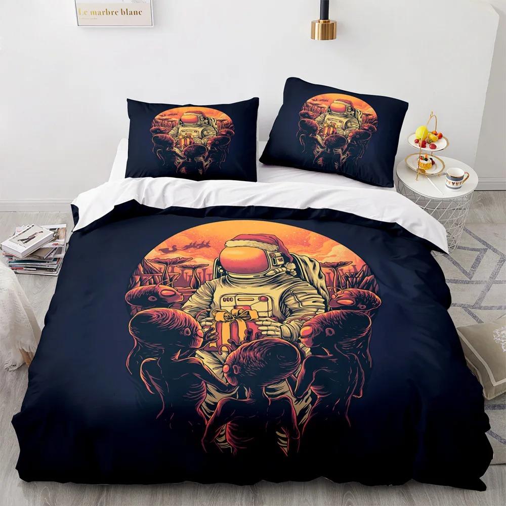 3D Astronaut King Queen Duvet Cover Cartoon Galaxy Universe Bedding Set for Boys Girls Outer Space Soft 2/3pcs Quilt Cover