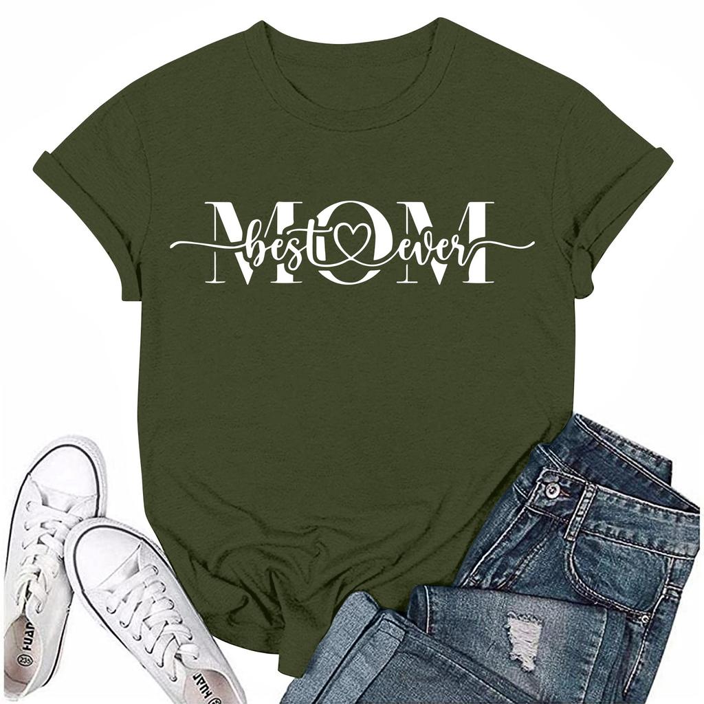 Women Casual Daily Round Neck Printed Short Sleeved T-shirt Letter Top