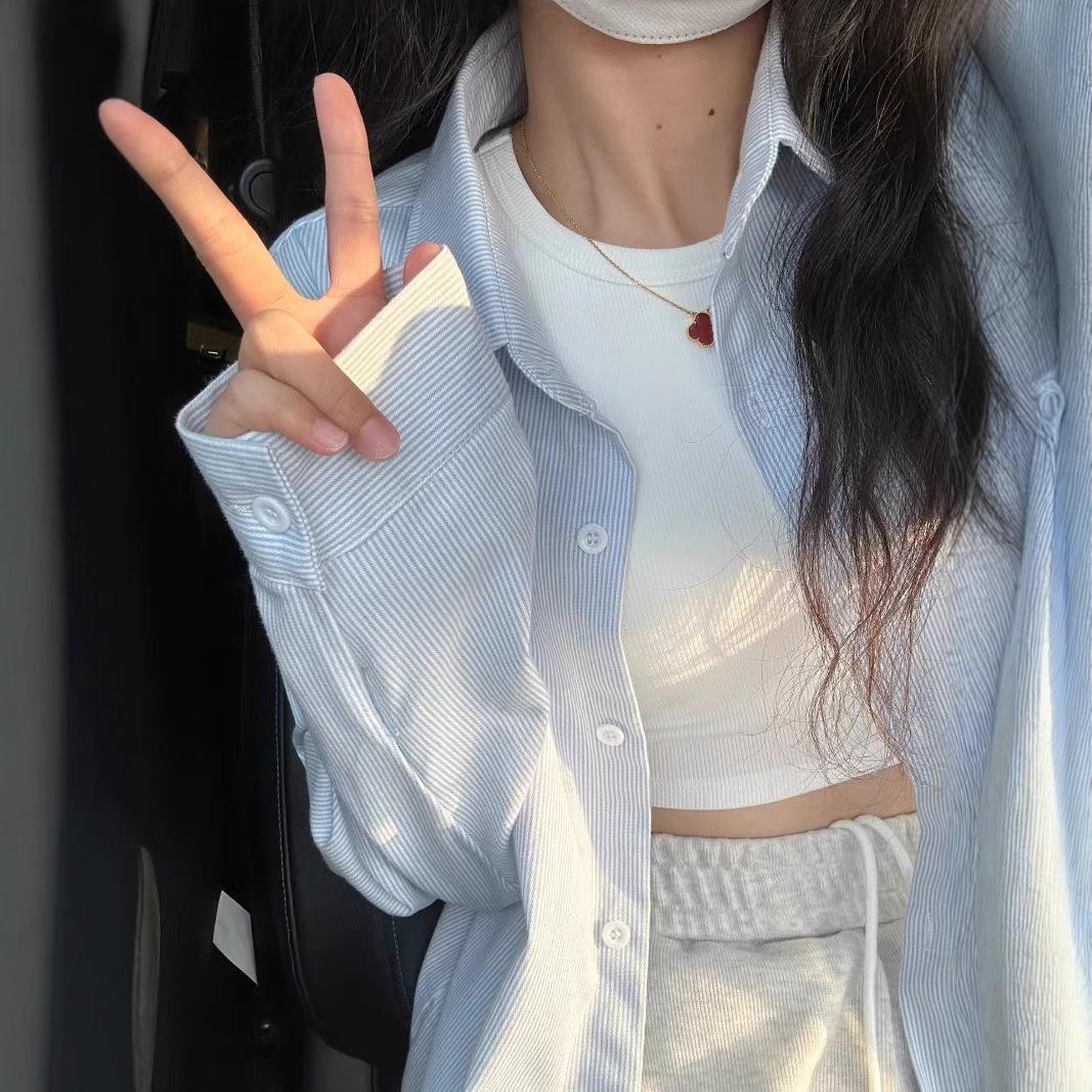 

Women s Retro Striped Polo Collar Cardigan - Loose, Casual, Sun-Protective Spring/Summer Top S