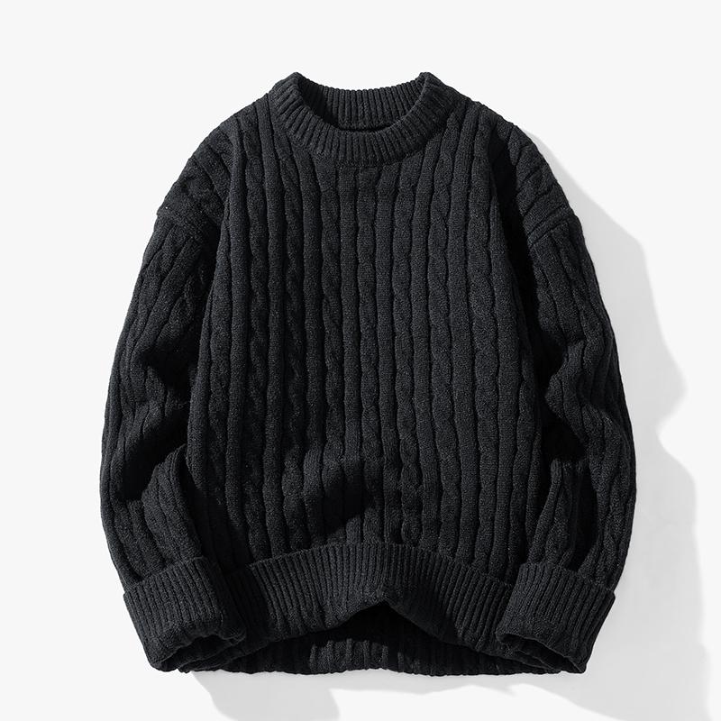 Winter Spring Round Neck Solid Cable Sweater Male Casual Fashion Knitting Top Men Knitwear