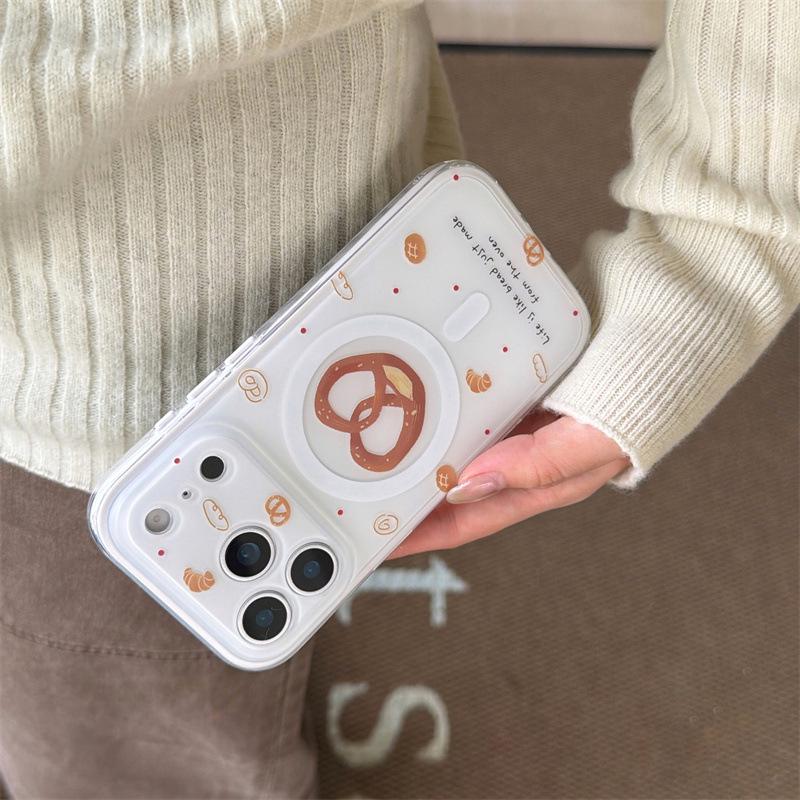 Korean Style Bread Shake Magnetic Stand iPhone 17/16 Pro Max/15/14 Case for Women