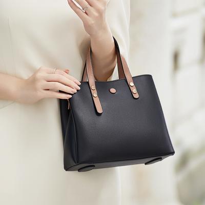 New Patchwork Cowhide Original Single Shoulder Business Female Black Large Bags