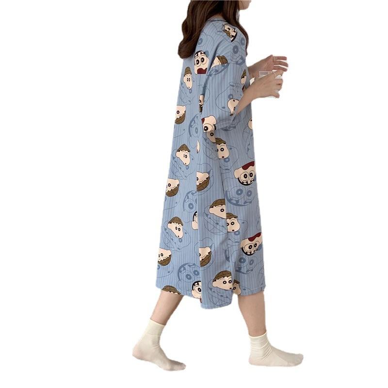 Girls' Summer, Spring and Autumn Short-sleeved Home Wear with Cute Cartoon Designs and Loose Style Pajamas and Nightgowns