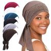 Long Tail Headscarf Hat Solid Color Hijab Caps Fashion Chemo Hat  for Women