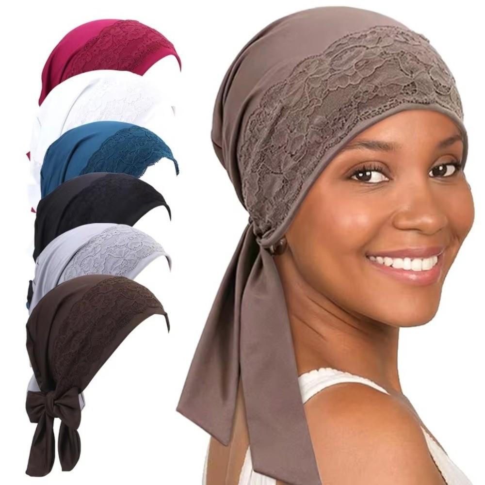 Long Tail Headscarf Hat Solid Color Hijab Caps Fashion Chemo Hat for Women