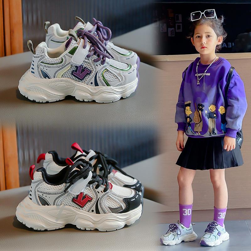 

Boys And Girls Velcro Daddy Shoes Medium And Older Children S Casual Versatile Fashion Soft-Soled Sports Shoes 26 фиолетовый