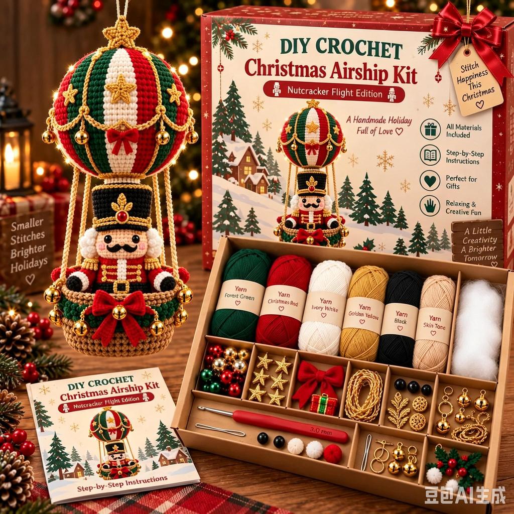 Flying Christmas DIY Crochet Kit, Handmade Xmas Ornament Knitting Set for Starter, Craft Yarn & Hook Kit, Christmas Gift