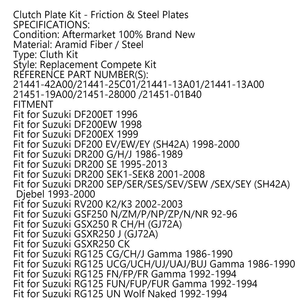 Bruce & Shark Clutch Kit Steel & Friction Plate for Suzuki DF200 RV200 GSF250 GSXR250 RG125