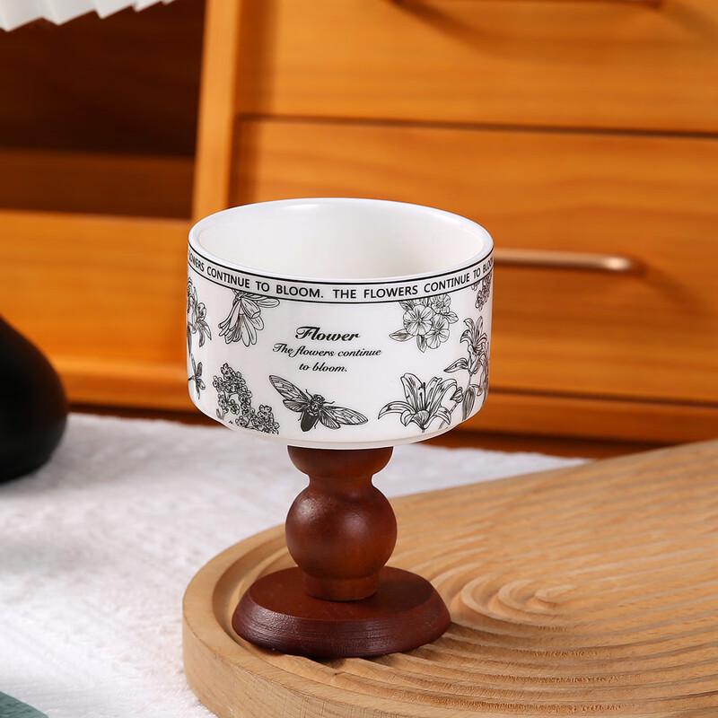 

French Retro Ceramic Goblet with Wooden Base