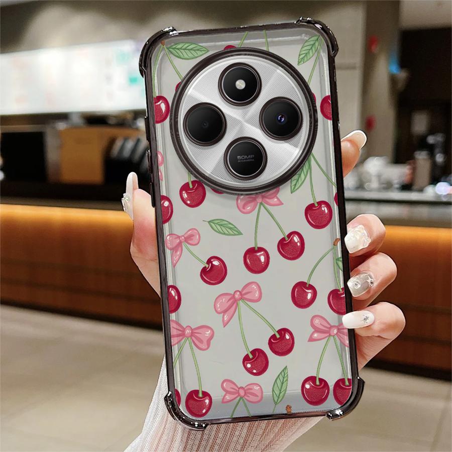 Phone Case for Xiaomi Redmi A3 A3X A5 K80 Pro K80 5G 13C 14C Clear Cover Cartoon Bow Cherry