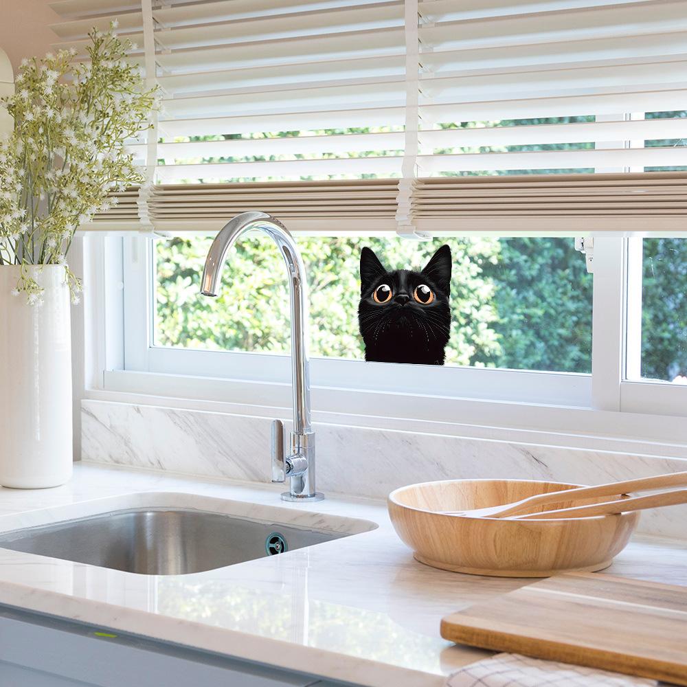 Cartoon Cute Little Black Cat Balcony Glass Home Beautification and Decoration Electrostatic Window Stickers