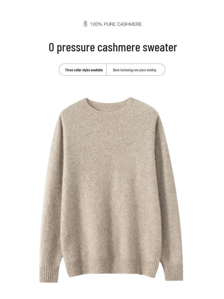 Men's Pure Cashmere Round Neck Sweater: Thick, Loose-Fit, Solid Color Knit for Autumn and Winter.