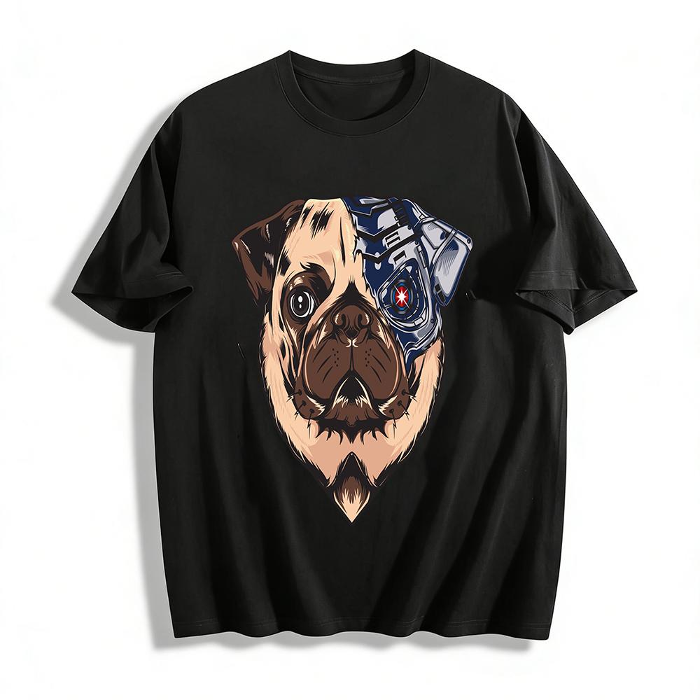Cyberpunk Mechanical Eye Pug Print Trendy Casual Top Pure cotton T-shirt XXS