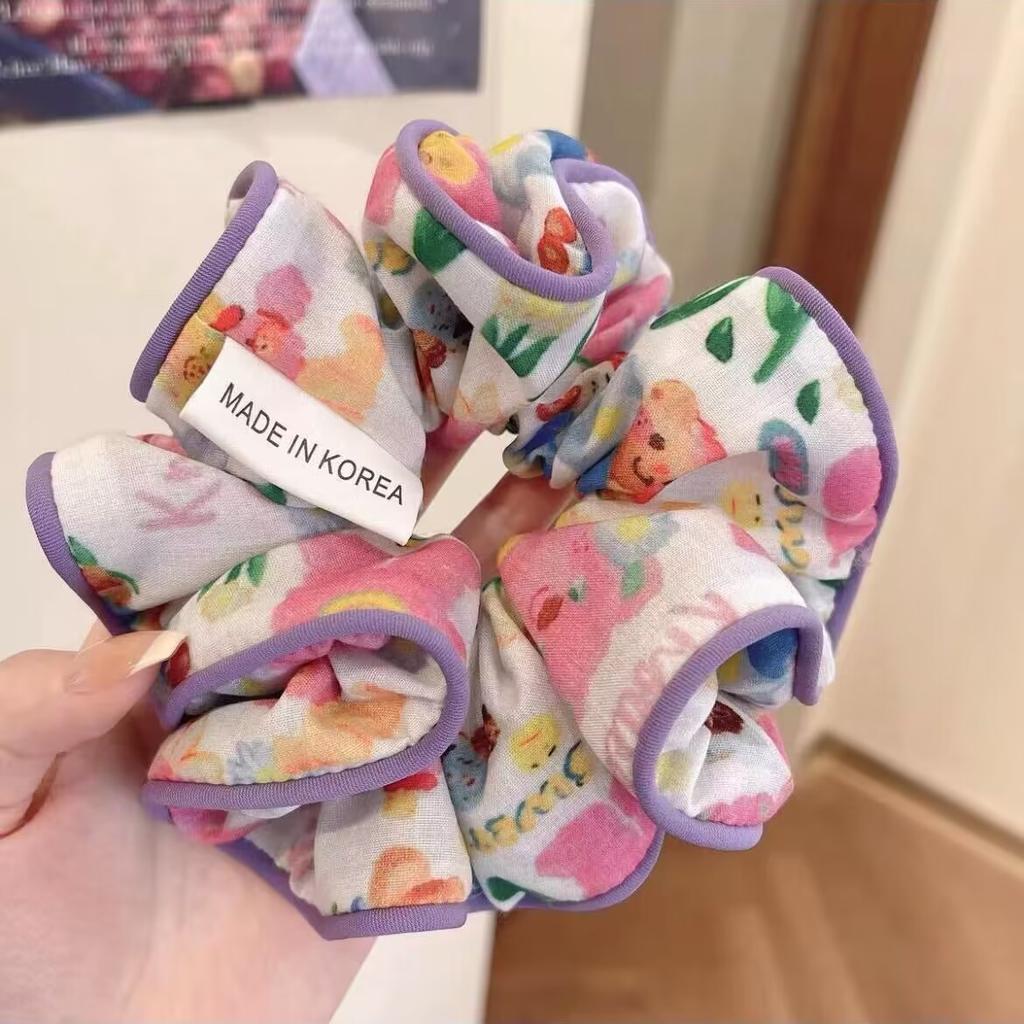 Koreanische Mode Großer bedruckter Scrunchie Damen Mädchen Elastisches Haar Gummiband Accessoires Haargummi Haarreif Seil Kopfschmuck