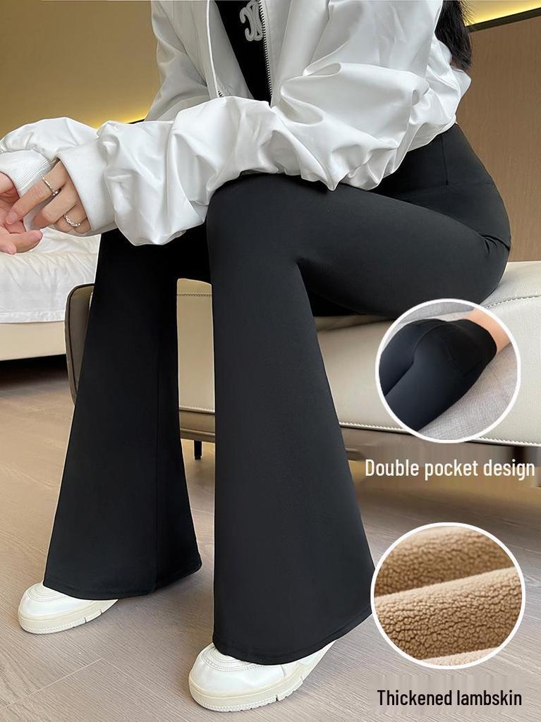 High-Waisted Tummy Control Velvet Flare Pants for Women - Autumn/Winter Fitness & Yoga Style