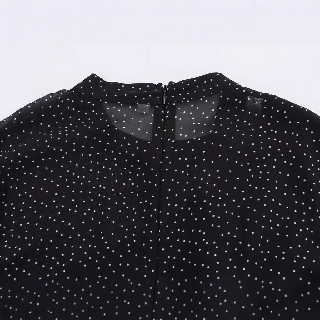 Spring 2025 Women's European & American Style Polka Dot Waist-Hugging Long Sleeve Dress