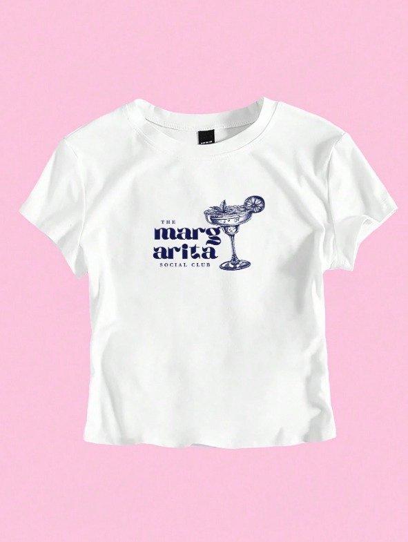 Baby Tee Corto con Stampa Bicchiere da Vino da Donna Transfrontaliero - Manica Corta, Top Versatile 2026