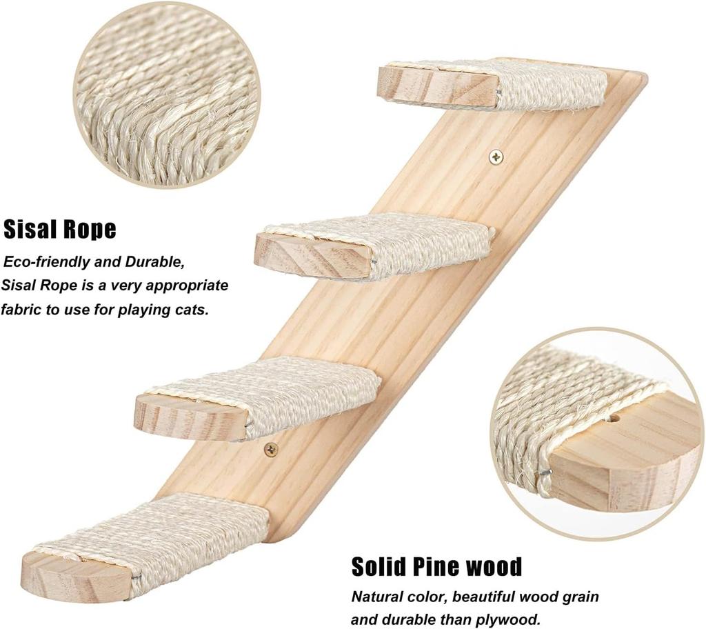 Wall Mounted Cat Climbing Shelf,4 Step Cat Stairway Furniture with Sisal Scratching for Sleeping, Playing, Lounging and Perching