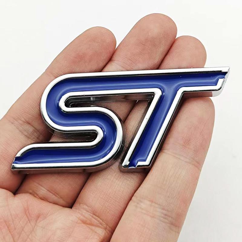 XXUI3 3D Metal Styling ST Logo Car Front Grille Badge Rear Trunk Emblem For Ford Focus Edge Explorer Mondeo Fiesta Escape Accessories
