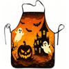 1pc Adjustable Waist Apron with Pumpkin Haunted House Print - Durable and Easy-to-Clean Polyester Material, Suitable for Kitchen Cooking, Gardening, O