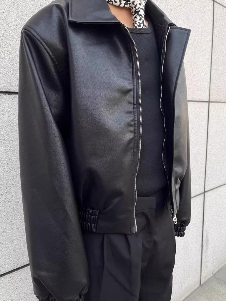 Veste en cuir de moto Rétro Américain pour homme avec épaulettes coréennes - Vêtement d'extérieur Bombeur Tendance Printemps/Automne