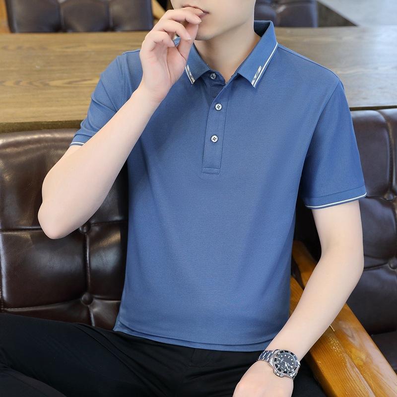 Summer New Men'S Business Casual Short Sleeve Polo Shirt Anti-Wrinkle Ice Silk T-Shirt Top Lapel Polo Workwear