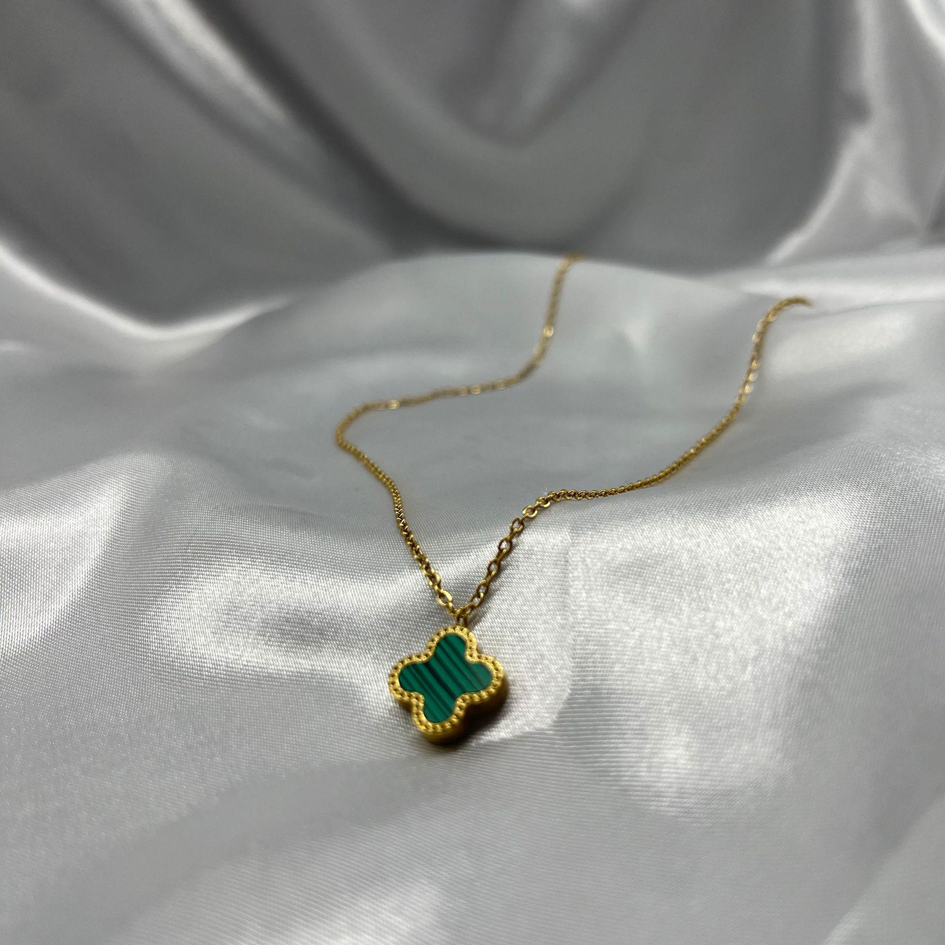 Elegant Lucky Clover Pendant in 18K Rose Gold, Colorfast Four-Leaf Clover Necklace with Titanium Steel Clavicle Chain