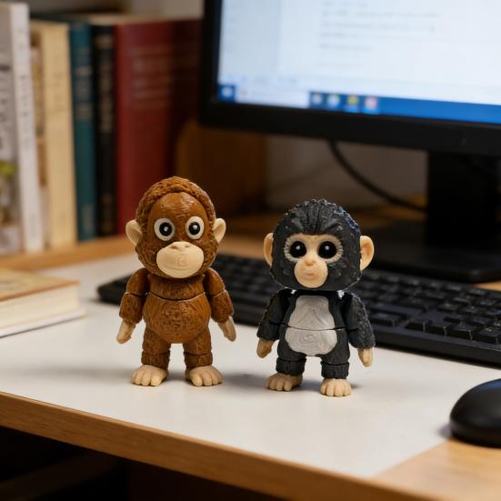 2Pcs 3D Printed Monkey Figurine Movable Joints Mini Orangutan Statue Fidget Toy Home Office Desktop Decoration Ornament