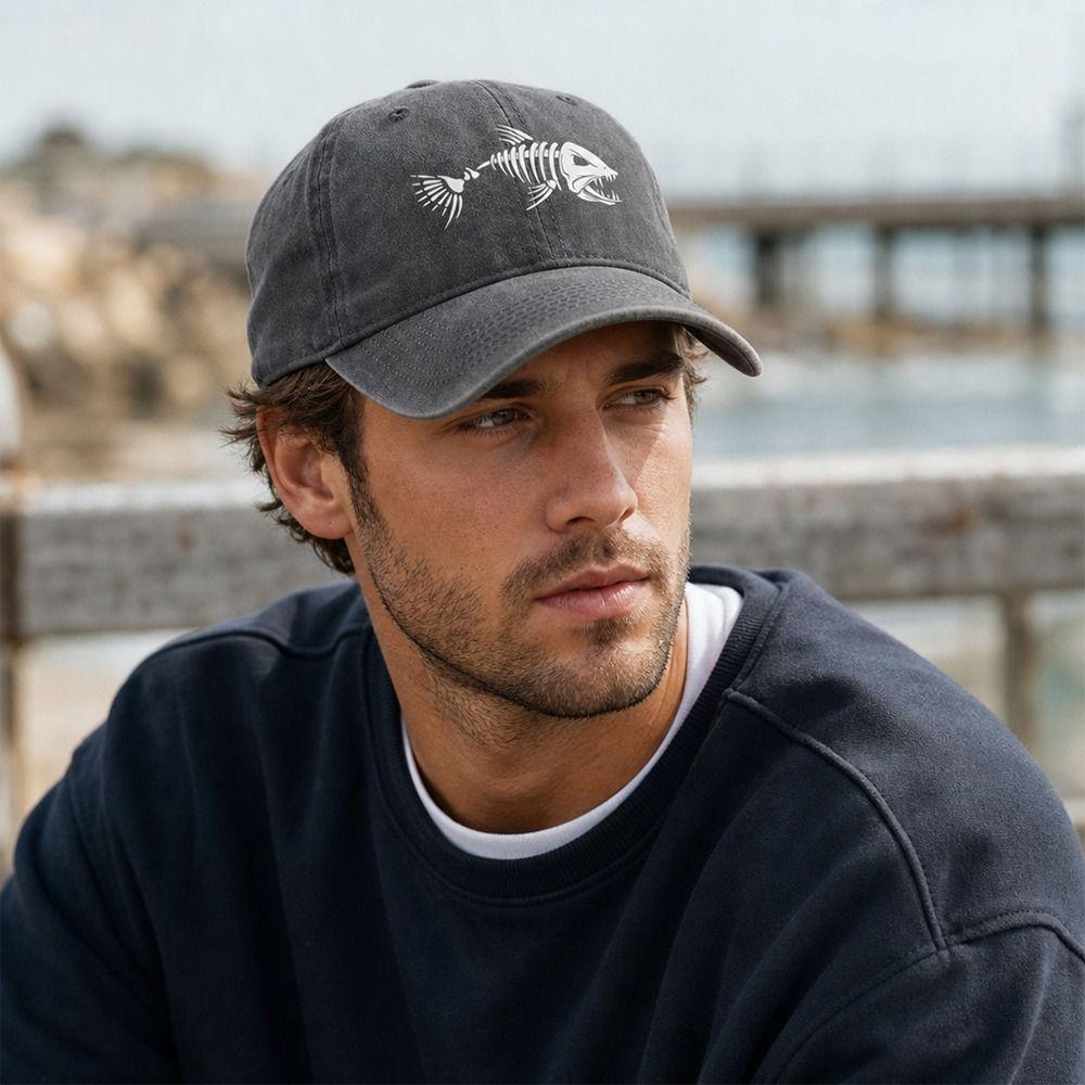 Adjustable Peaked Cap Vintage Washed Sunscreen Hat New Fishbone Baseball Cap  Outdoor Fishing