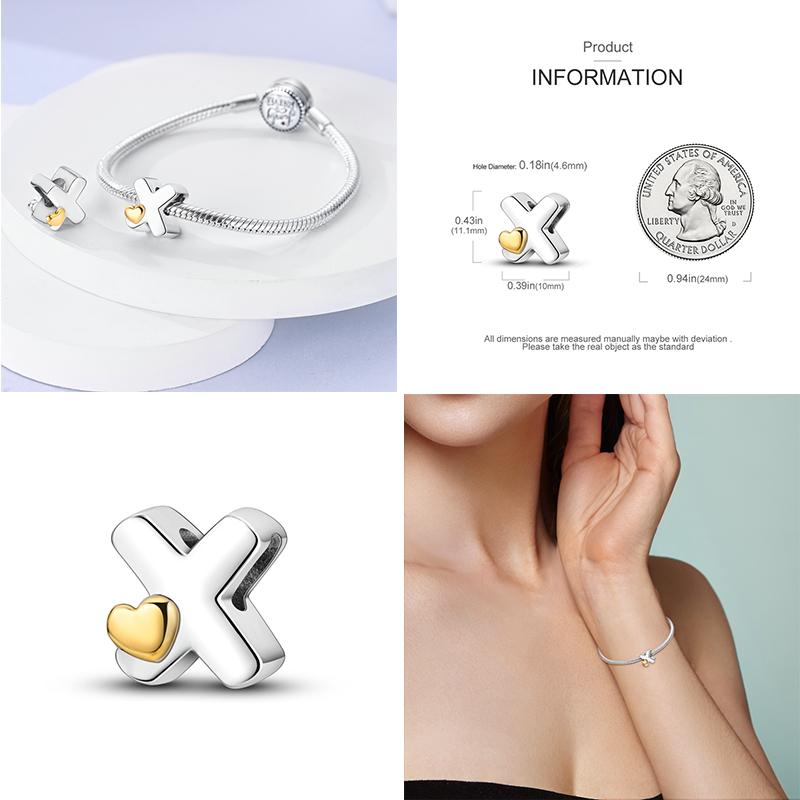 Neuer 26 A-Z Alphabet-Bead S925 Sterlingsilber Herz LOVE Buchstaben-Charm Passend für Original Armband Armreif CZ Zirkonia Bead Schmuck