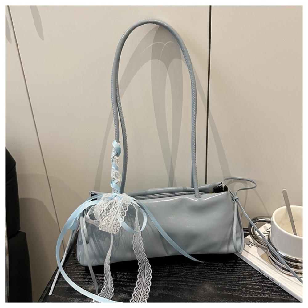 

Fashion Bow Lace Shoulder Bag PU Leather Solid Color Lady Handbag Casual Small Square Bag Tote Bags синий
