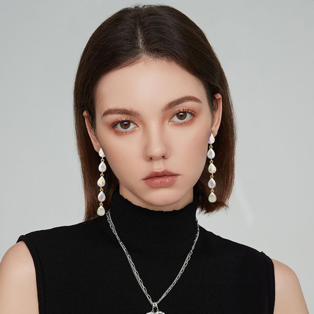 Geometric Water Crystal Drop Earrings For Women Elegant Party Jewelry