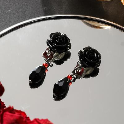 Halloween Gothic Punk Kolczyki Czarny Różany Klips Do Uszu Nie Przekłuwanie Dla Kobiet Bezbolesne Retro Serce Wiszące Kolczyki Biżuteria Imprezowa
