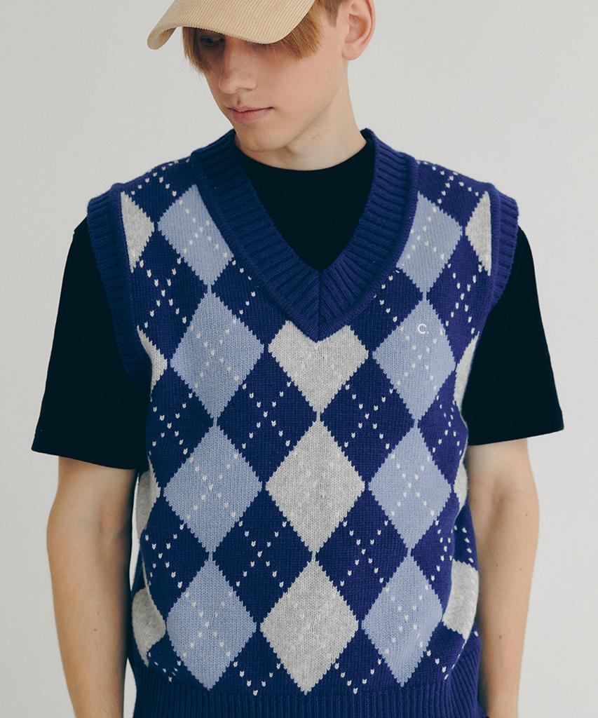Clove [22Fw Clove] Argyle Wool Vest (Blue)
