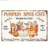 2D Flach - 1 Stück Vintage Kürbisgewürz Café Metallschild - 8x12 Zoll | Rustikale Wanddekoration mit Kaffee, Cupcakes und Herbstblättern | Pro