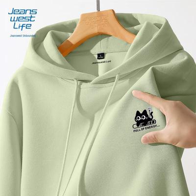 JEANSWEST LIFE Men's Loose Fit Hooded Sweatshirt with Charging Cat Print