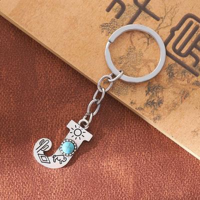 Natural Turquoise Keychain Pendant - Letter Alloy Style for Car and Bag