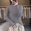 Autumn and Winter Women's Knitted Sweater New Semi-turtleneck Striped Bottoming Shirt with A Thin Long-sleeved Sweater