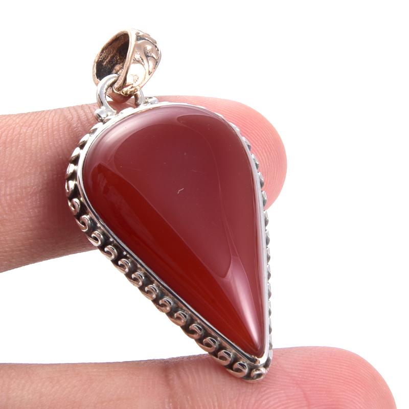 Natural Carnelian Gemstone 925 Sterling Silver Gift Two Tone Pendant 1.7'' p5A65