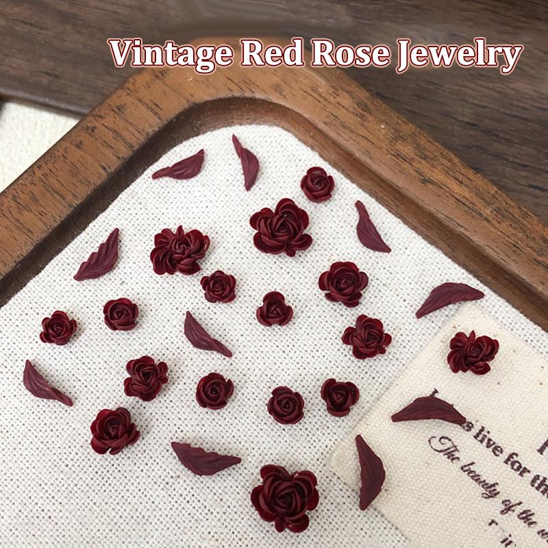 50pcs Red Rose Nail Art Charms 3d Leaves Flowers Nail Decorations Accessories For Nails Diy